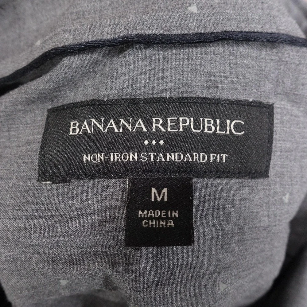 Banana Republic Shirt Mens M Gray Geometric Button-Up Non-Iron Standard Fit